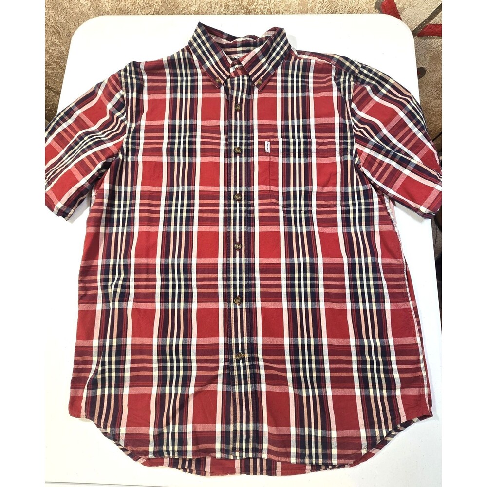 Carhartt Men’s Red Plaid Button Up Short Sleeve Relaxed Fit Work Shirt Large